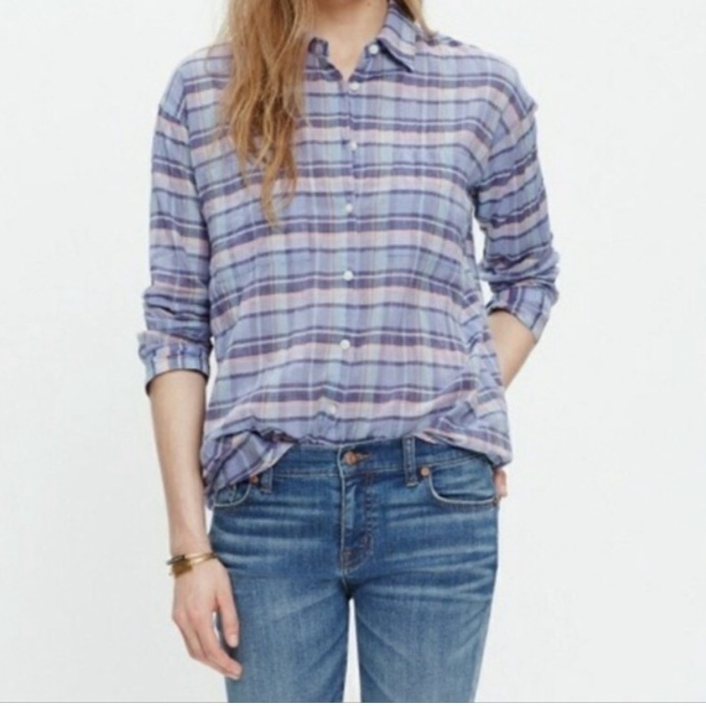 Madewell | Lavender Plaid Trapeze Button Down Shirt Size Medium